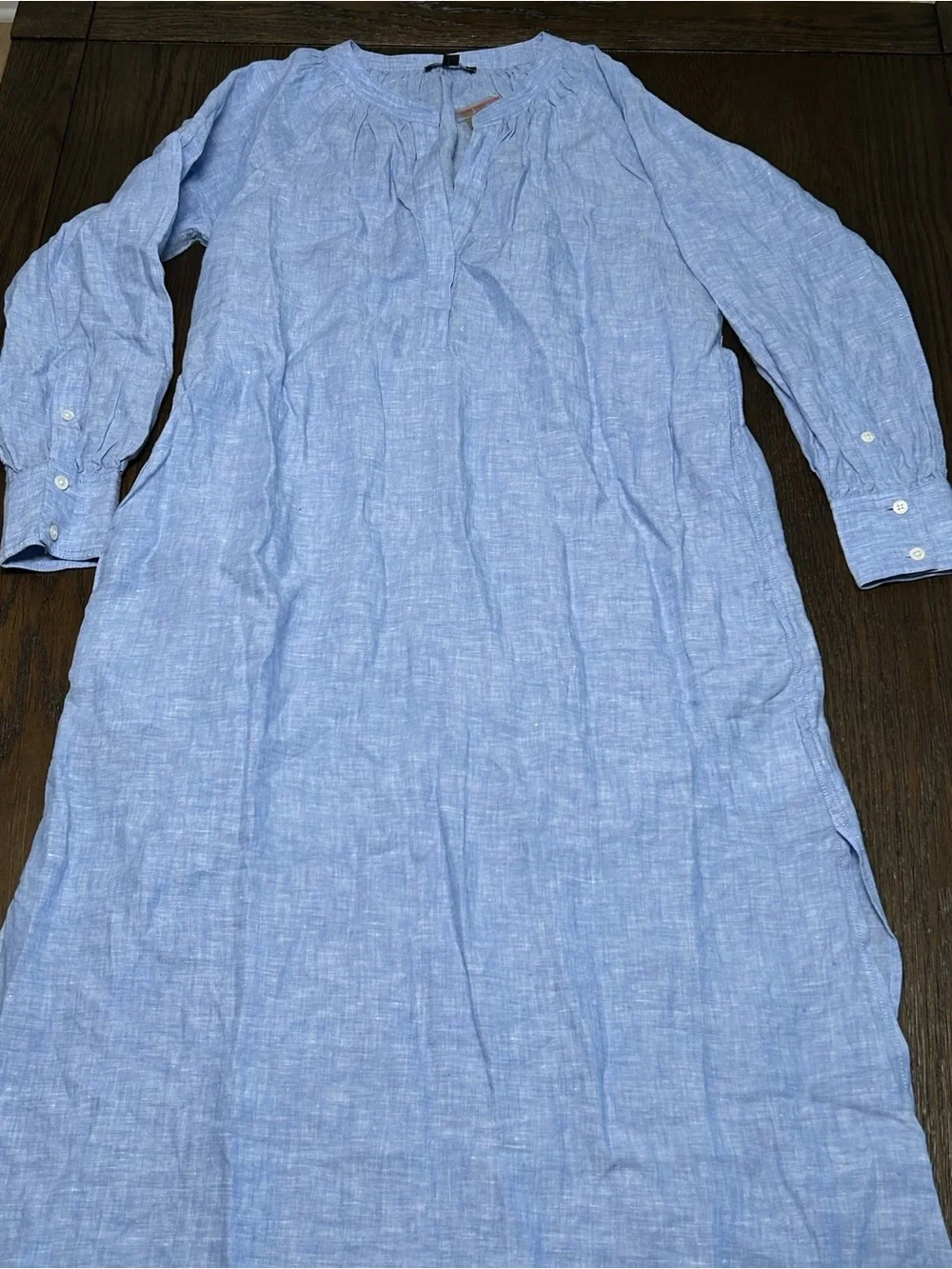J. Crew Blue Cabana Dress in Linen with Side Slit